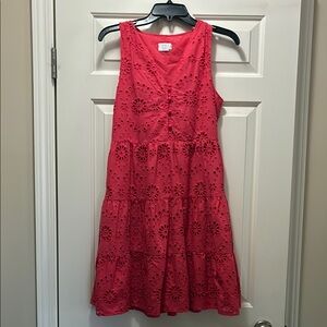 Sleeveless Coral Eyelet Dress